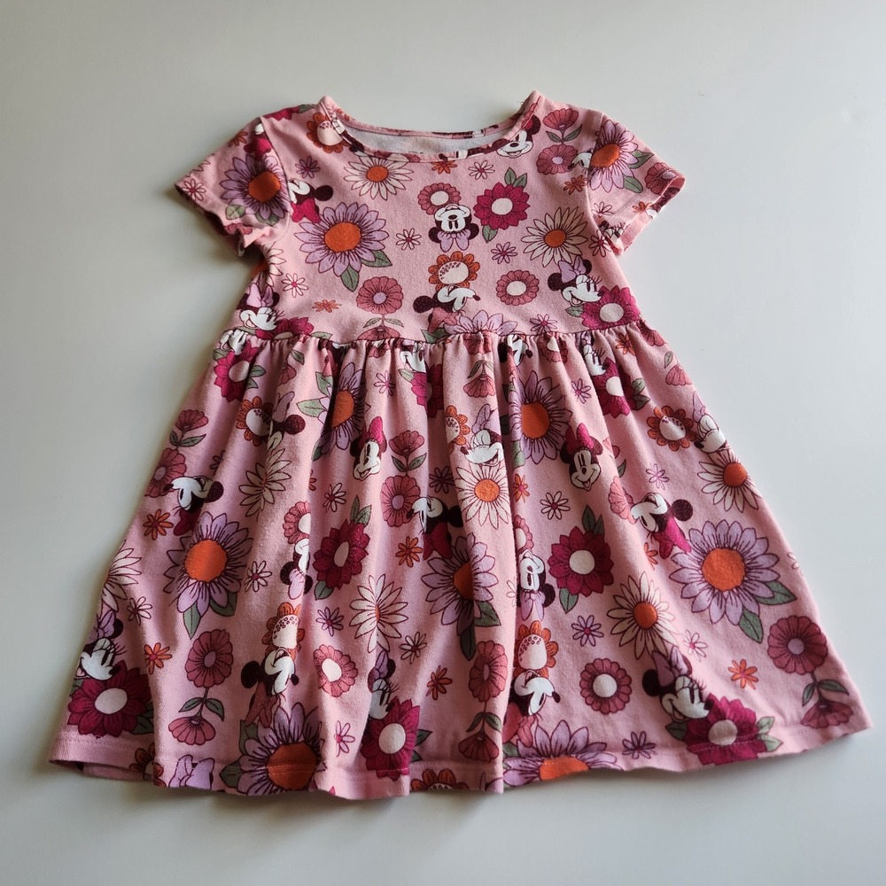 Disney‎ Minnie Mouse Floral Pink Short Sleeve Dress Toddler size 2T